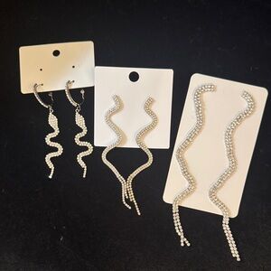3pr Silver Tone Snake Earrings